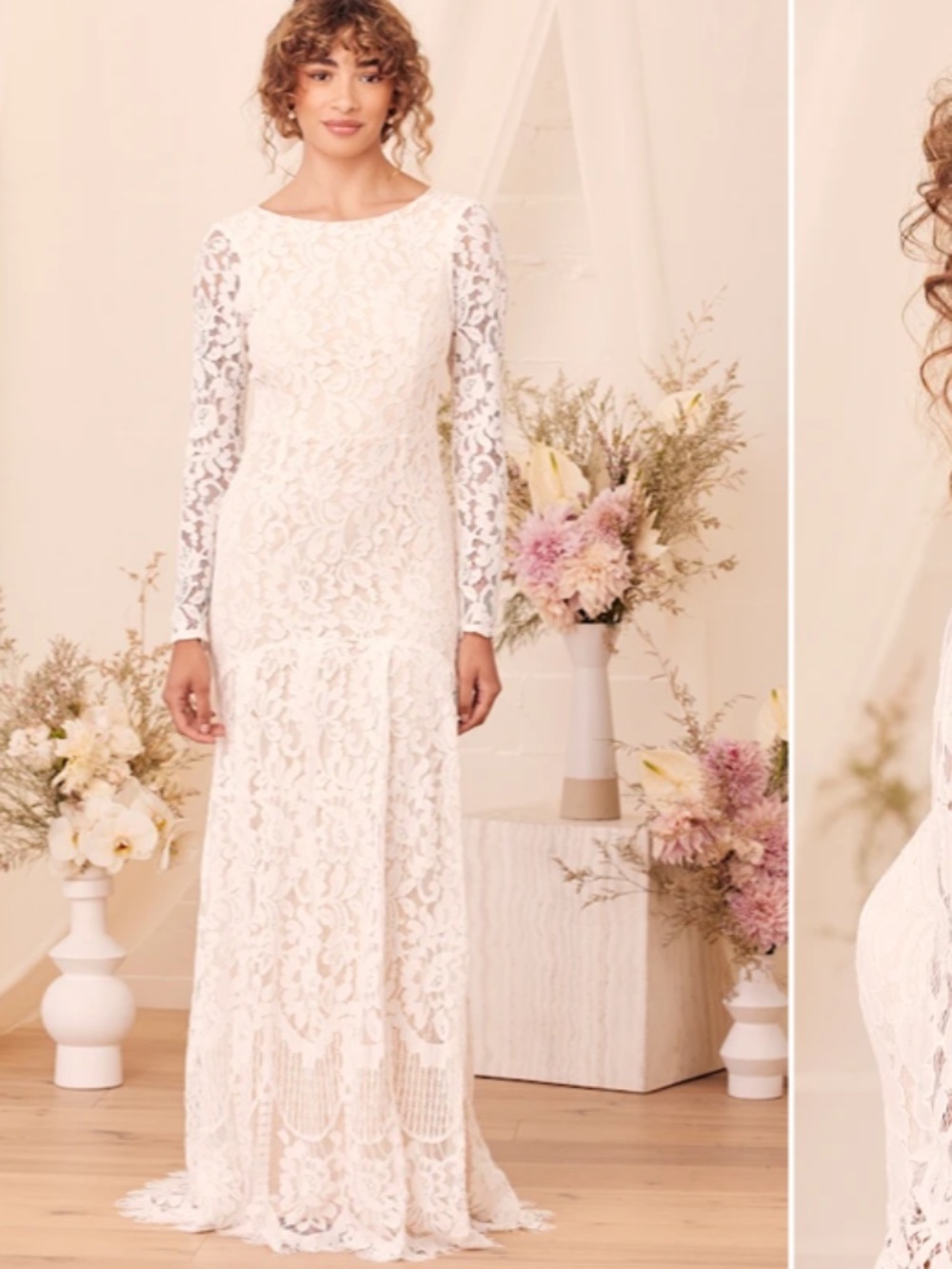 LULU's Sexy Romantic Flowy Lace Bridal Shower Elopement Reception Gown - Picture 8 of 11